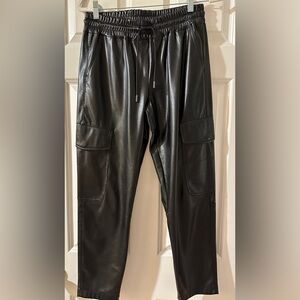 Zara women Black Faux Leather Joggers, cargo pants M